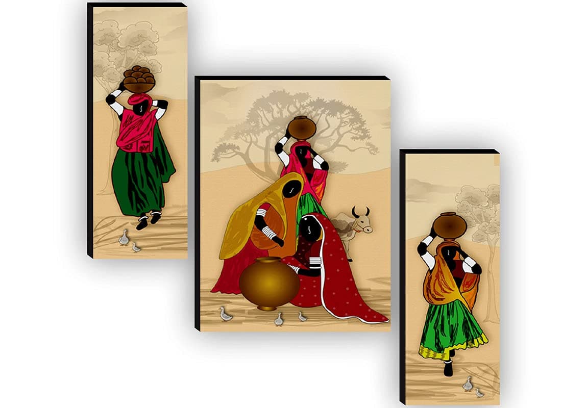 SAF Set of 3 Rajasthani Village Ladies Modren Art
