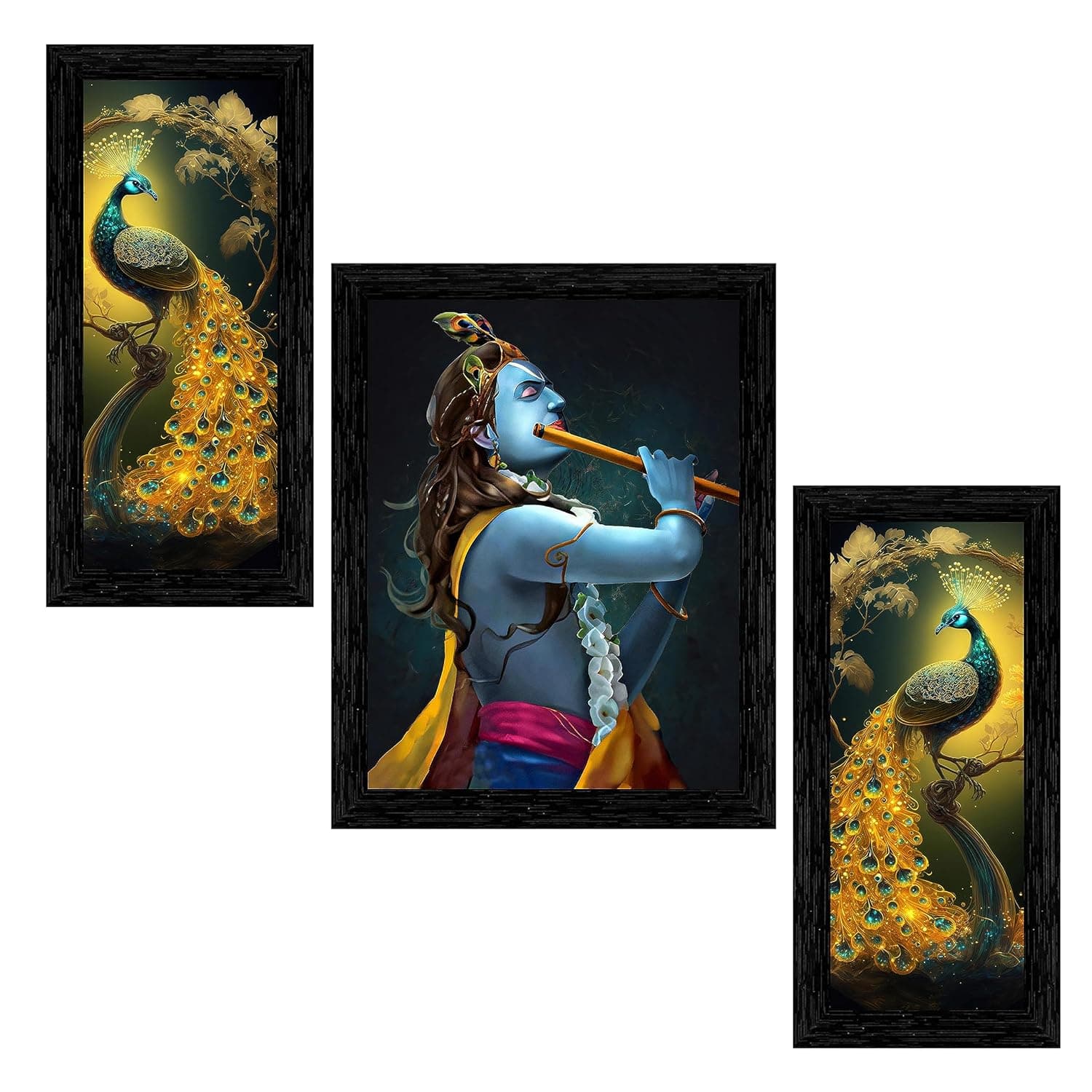 Amazon Brand - Umi Set of 3 Radha Krishna Framed Art Painting
