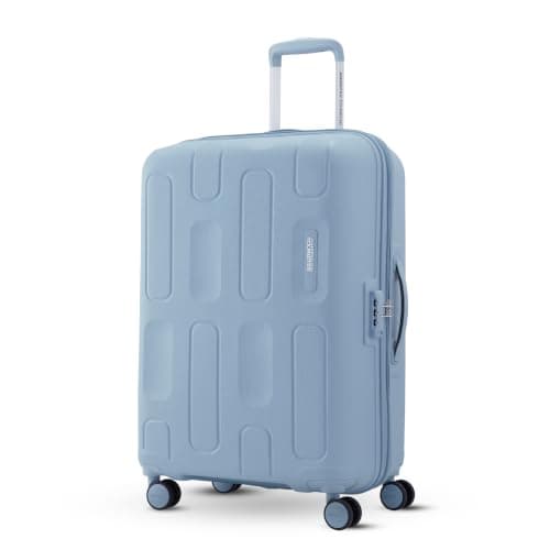 American Tourister Ivy 2.0 Medium Size Check-in Spinner Trolley Bag (68 cm) 360 8 Wheel Travel Luggage Hard Case Polypropylene Suitcase Combination Lock Blue Frog