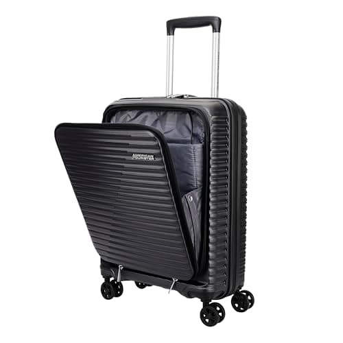 American Tourister Liftoff FTL Small Size Cabin Trolley Bag (55 cm) 360 8 Wheel Spinner Travel Luggage Laptop Compartment Hard Case Polypropylene Suitcase Recessed TSA Lock USB Port Black